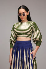 Mati Shirts & Tops Egg-Shell Green Striped Crop Top