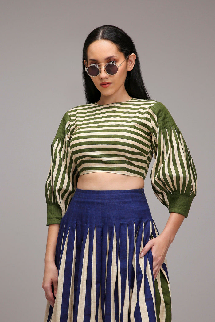 Mati Shirts & Tops Egg-Shell Green Striped Crop Top