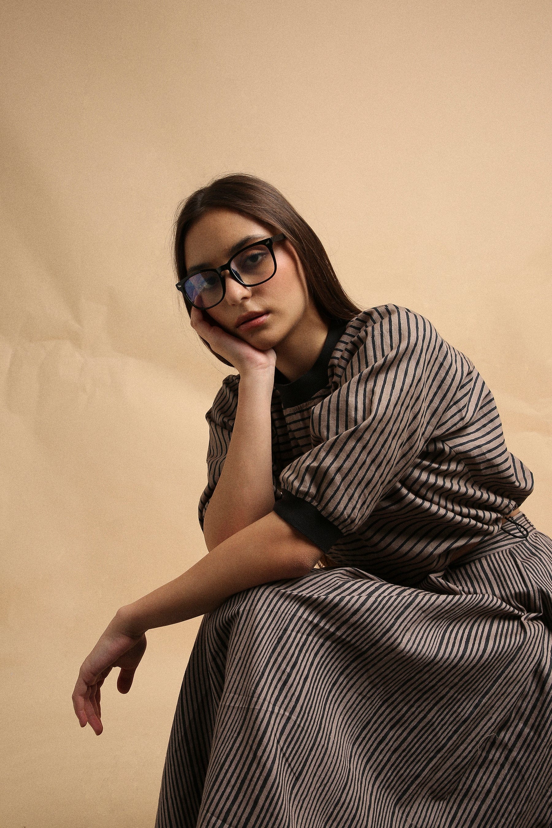 Mati Shirts & Tops Gray Thin Striped New Sphara Crop Top