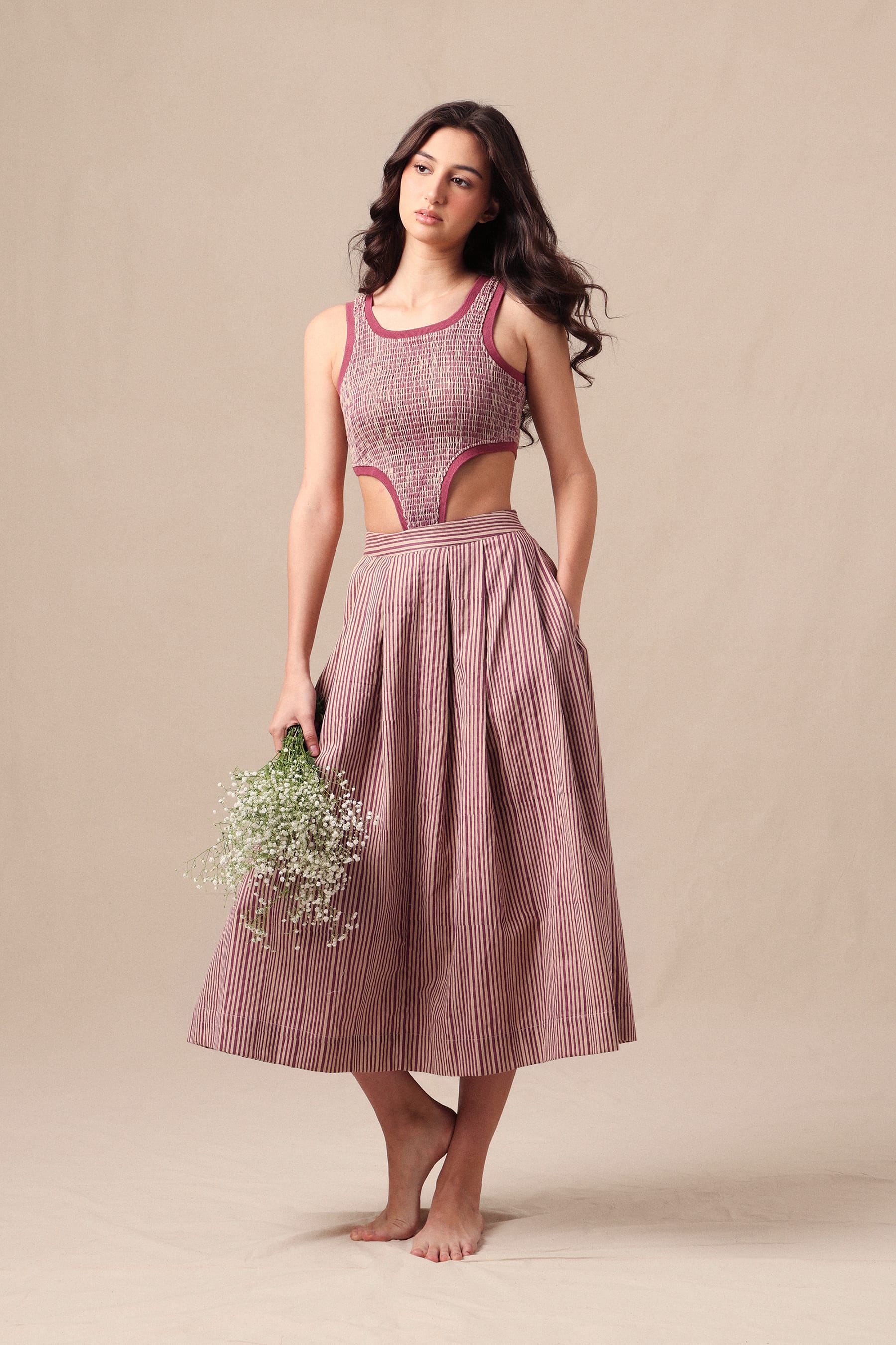 Mati Shirts & Tops Mauve Striped Bodysuit