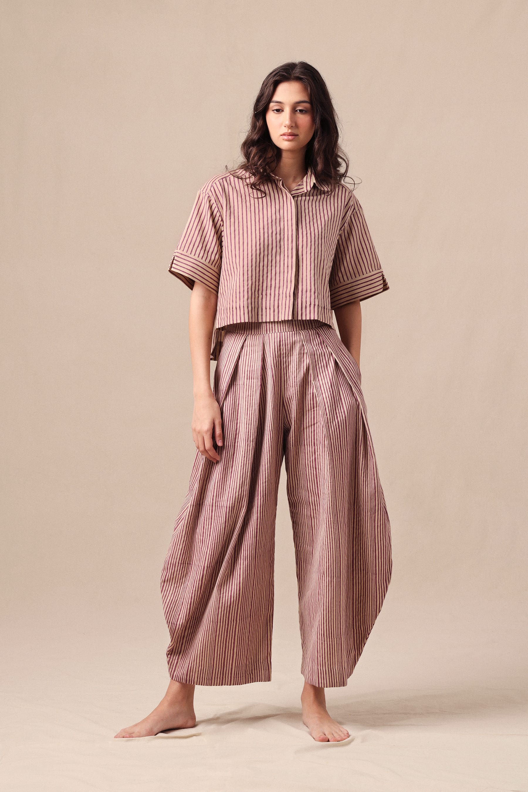 Mati Shirts & Tops Mauve Striped Ekin Crop Shirt