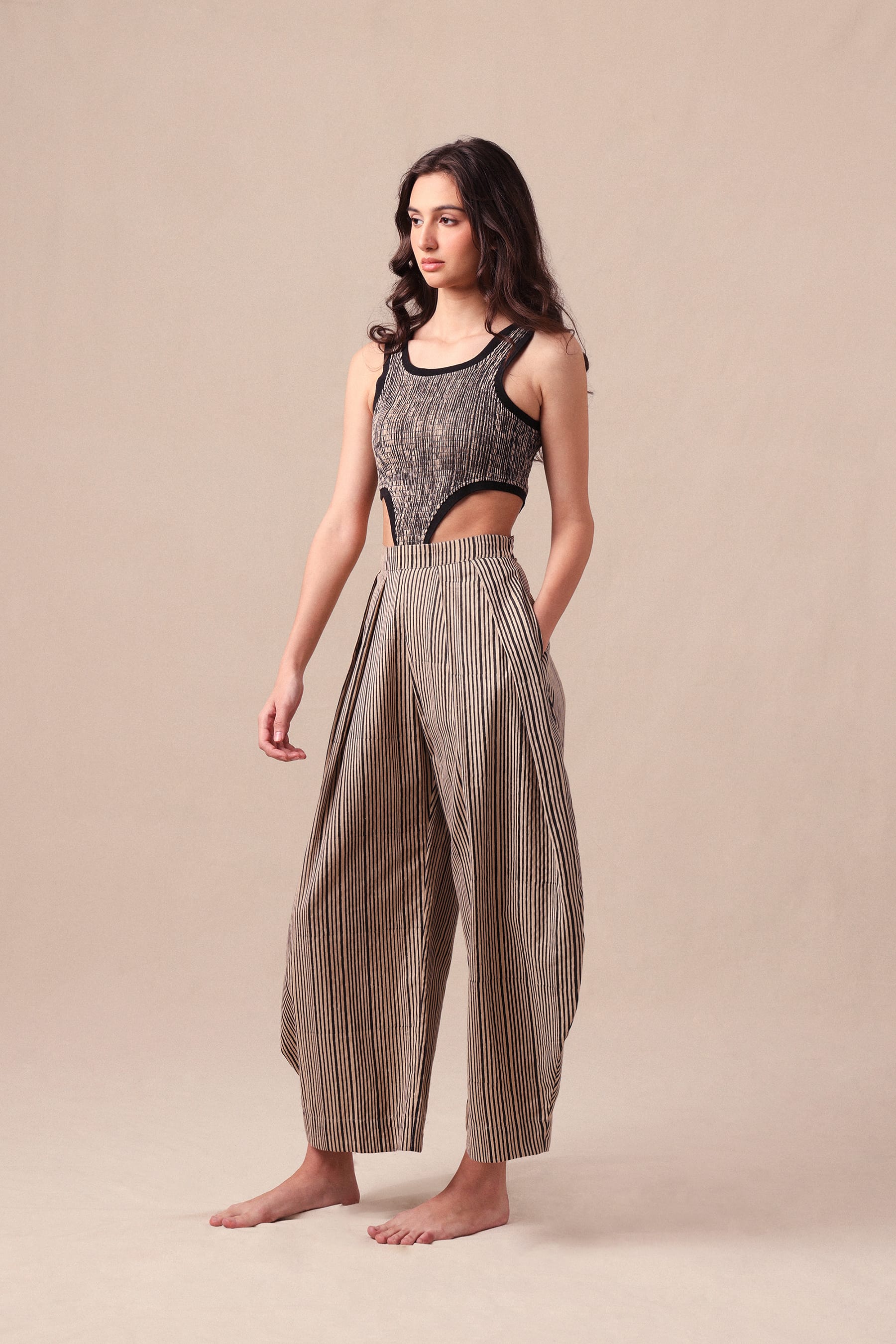 Mati Shirts & Tops XS Charcoal Striped Bodysuit