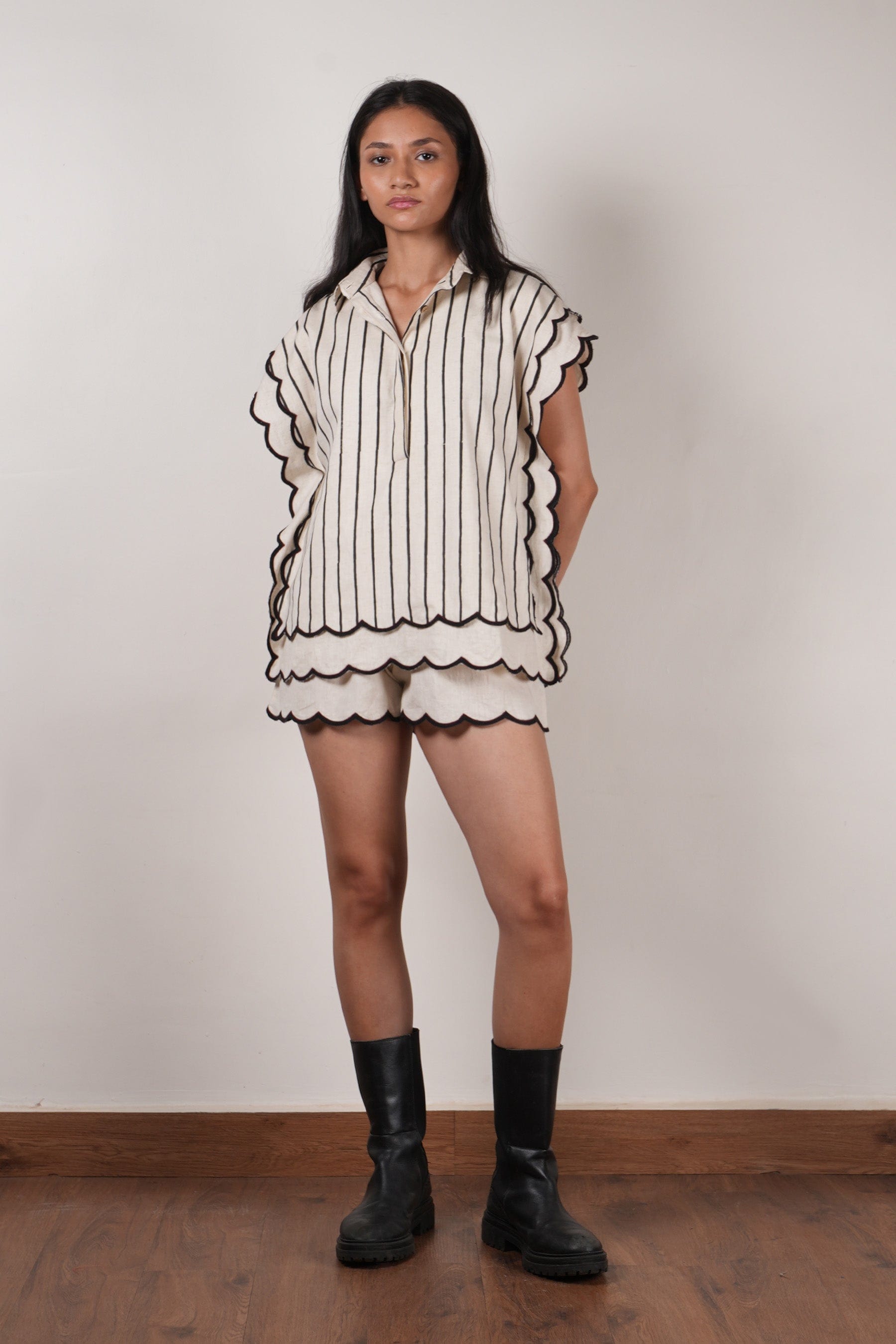 Mati Shirts & Tops XS Mati Scallop Shirt-Oatmeal