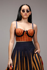 Mati Shirts & Tops XS Tan-Brown Red Striped Fringed Corset