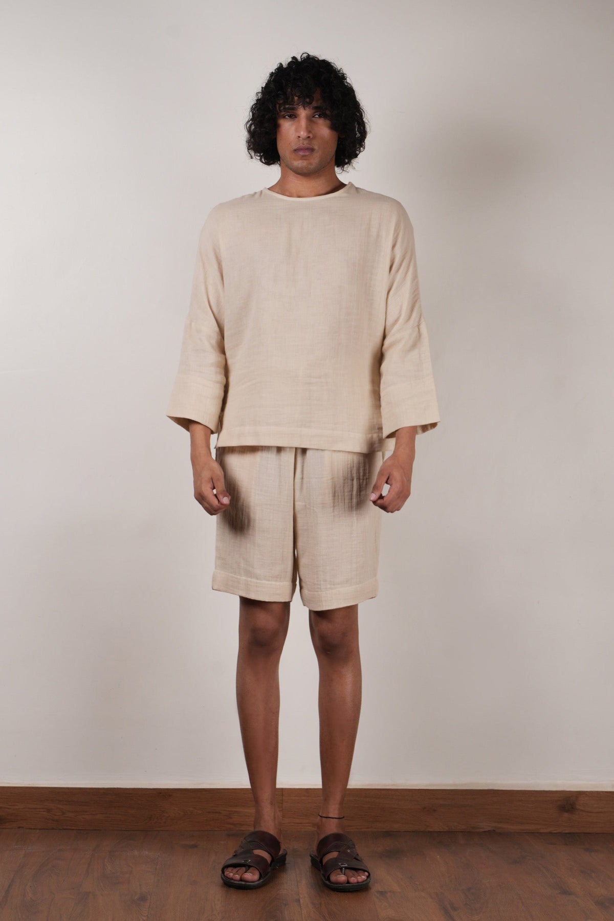 Men's Crush Cotton Cream Shorts