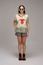 Mati shorts XS Egg-Shell Blue Striped Scallop Shorts