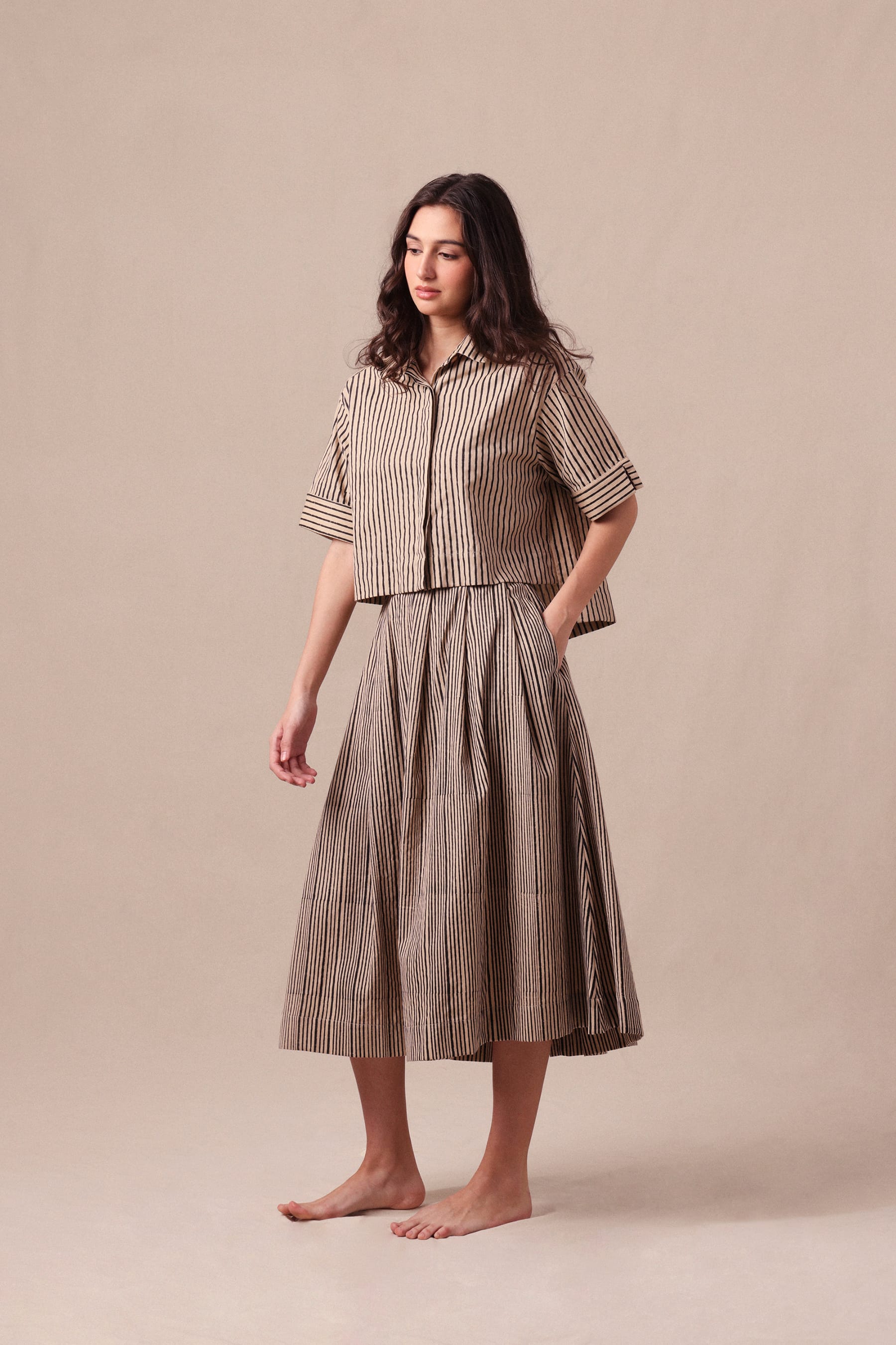 Mati skirts Charcoal Striped Box Pleated Skirt