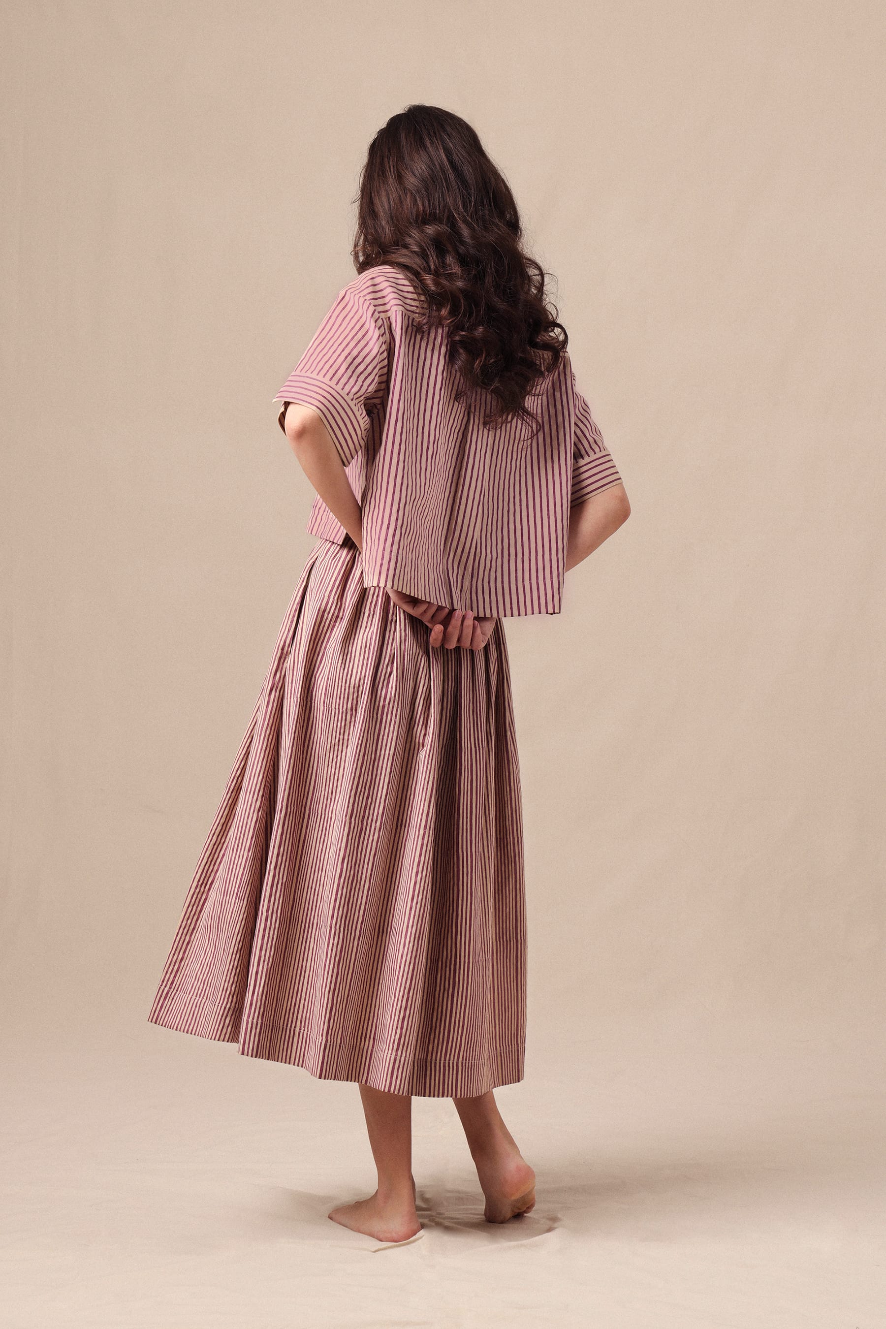 Mati skirts Mauve Striped Box Pleated Skirt