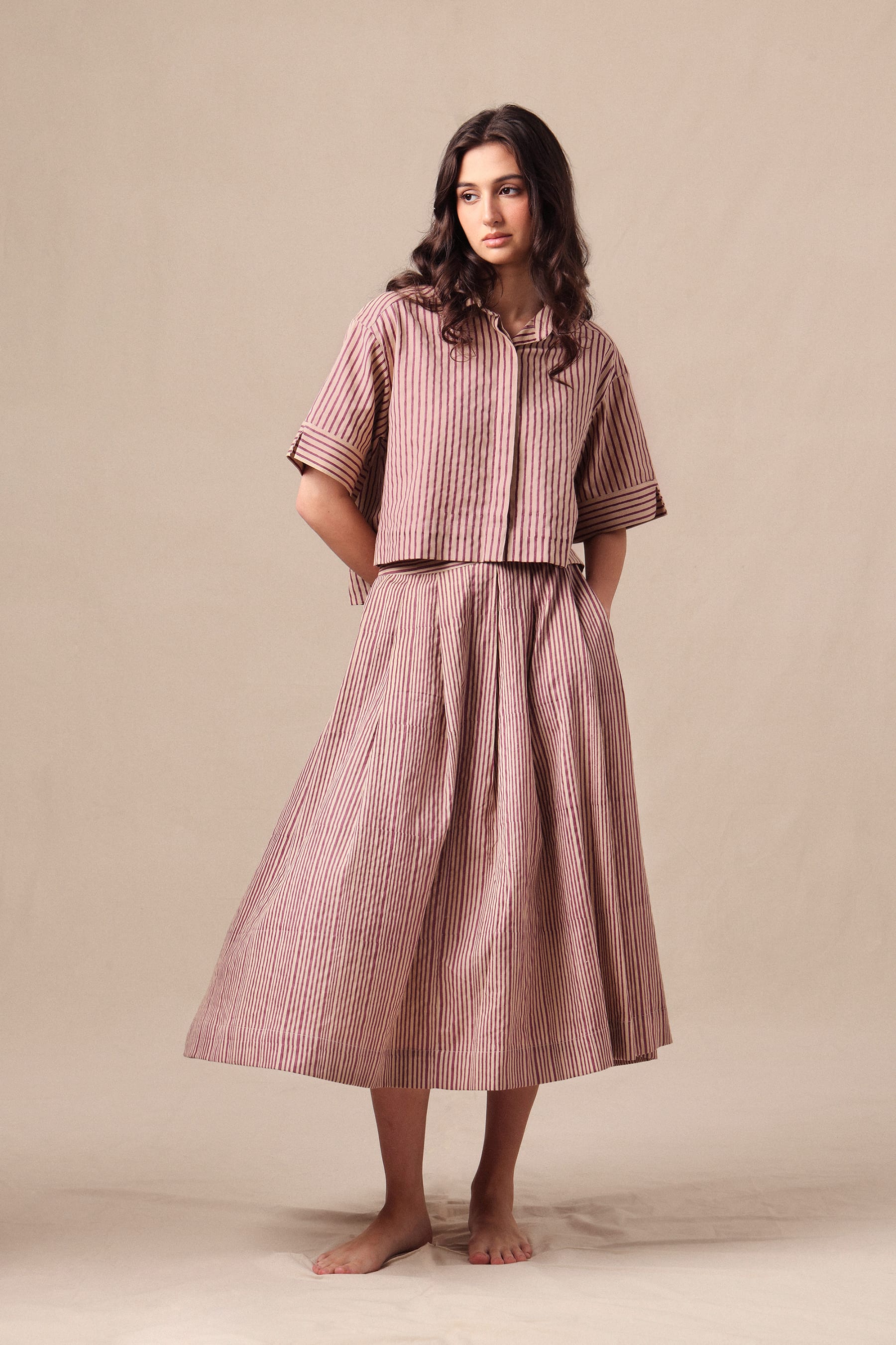 Mati skirts Mauve Striped Box Pleated Skirt