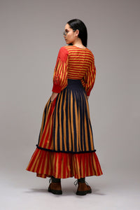 Mati skirts Tan-Brown Blue Red Dual Striped Skirt