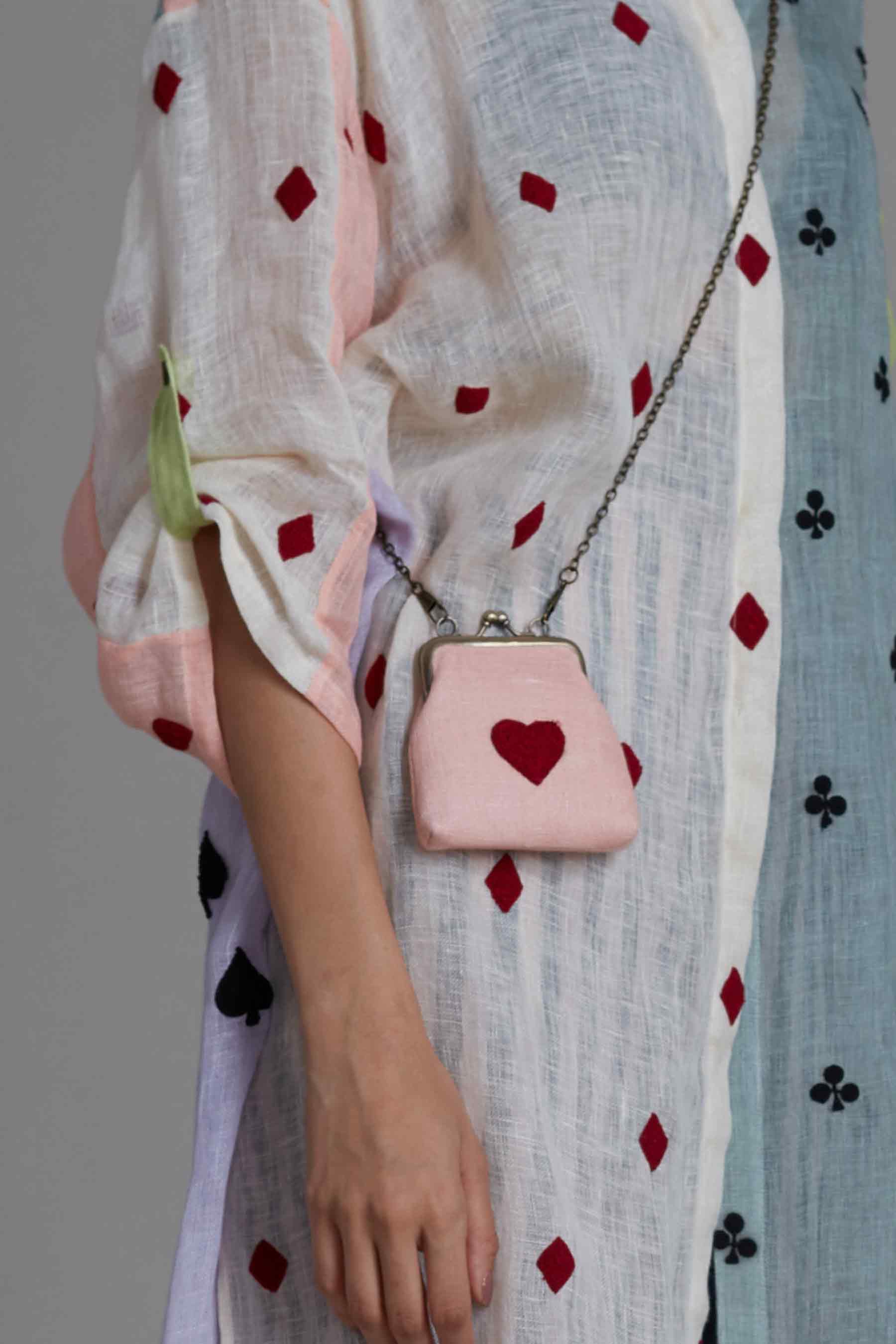 Mati Accessories Pink Heart Emb Coin Clutch Copy of Taash Hand Embroidered Coin Clutch