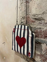 Mati Accessories Taash Hand Embroidered Black Striped Oatmeal Clutch - Heart