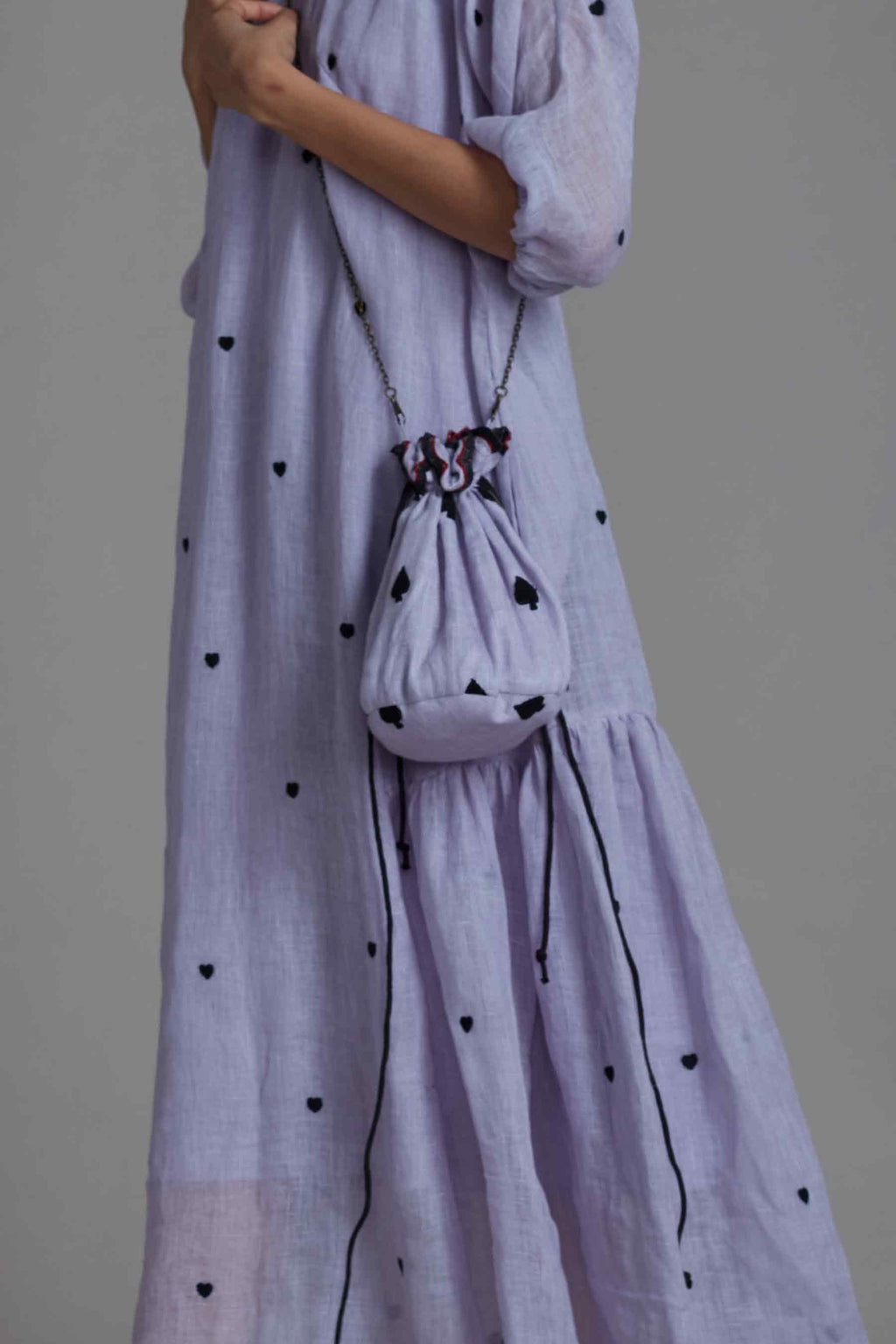 Mati Accessories Taash Hand Embroidered Lavender Potli Bag - Spade