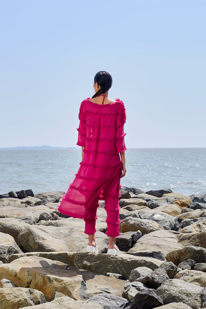 Mati Apparel & Accessories Pink Tassle Tier Tunic