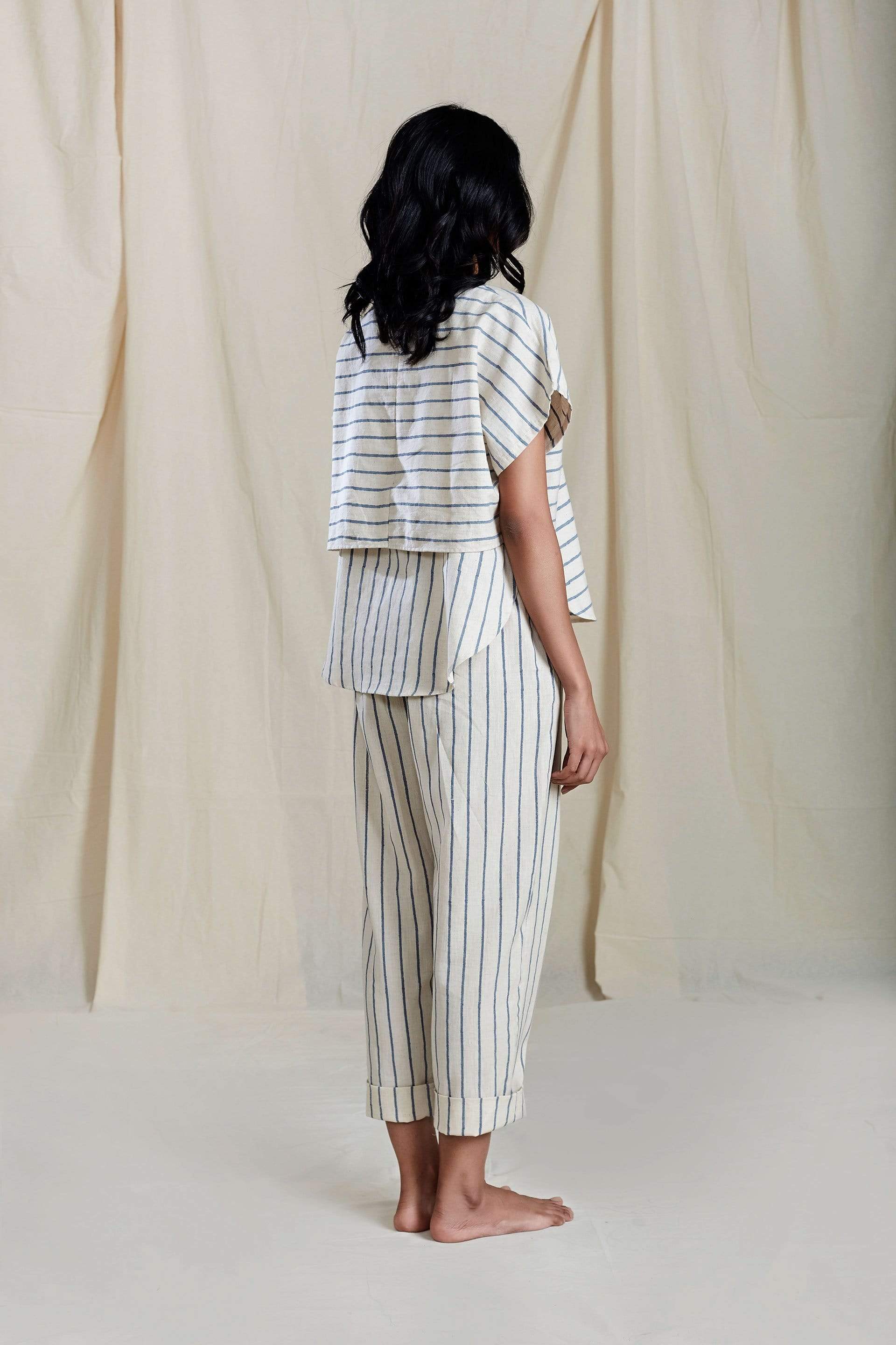 Mati Bottoms SE THIN STRIPE OATMEAL PANTS