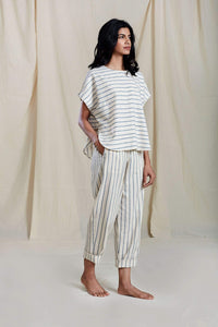 Mati Bottoms SE THIN STRIPE OATMEAL PANTS