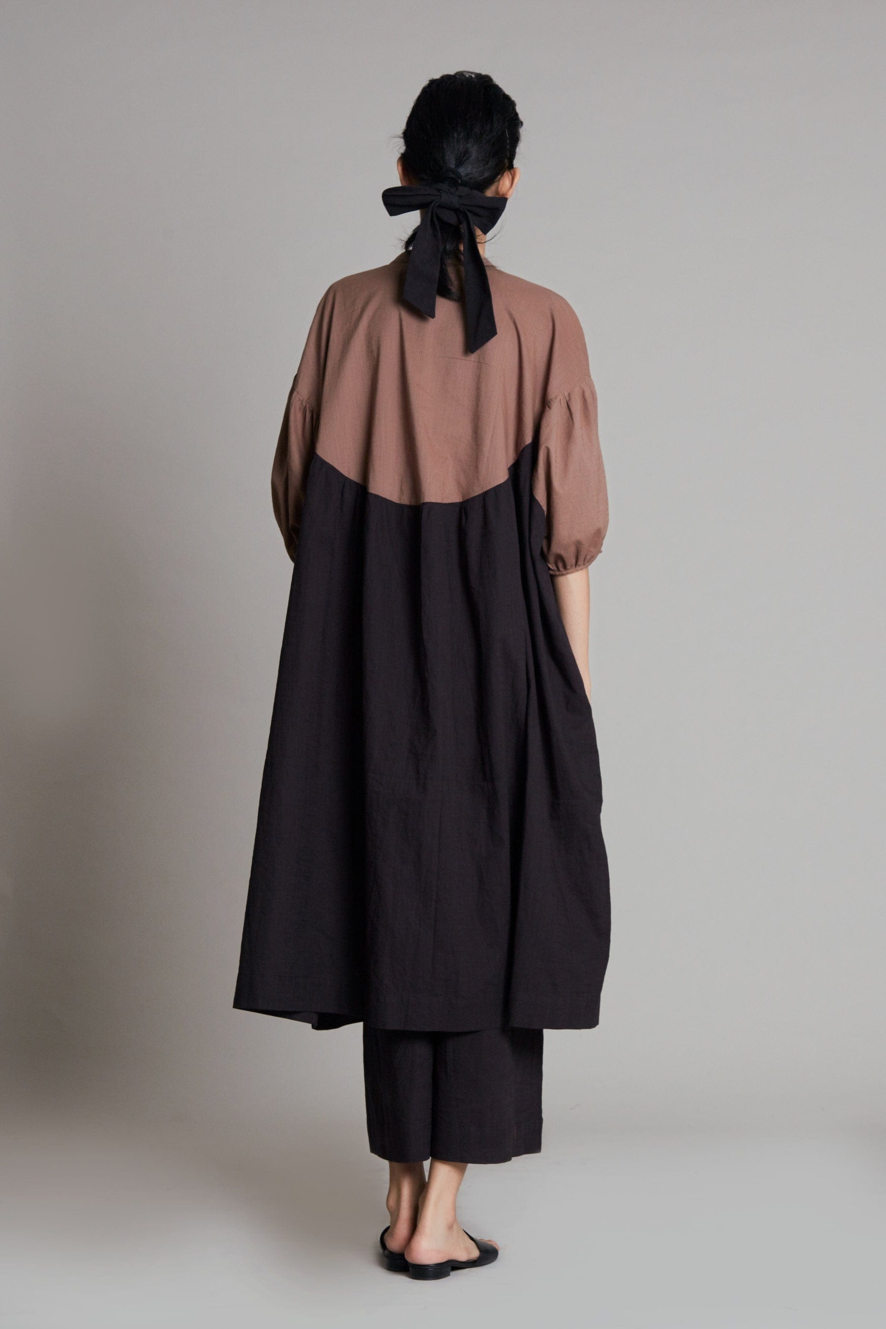 Handcrafted from Handwoven Cotton, Beige & Black Oversized or Plus Sized Dress for Women by Sustainable Fashion Clothing Label MATI