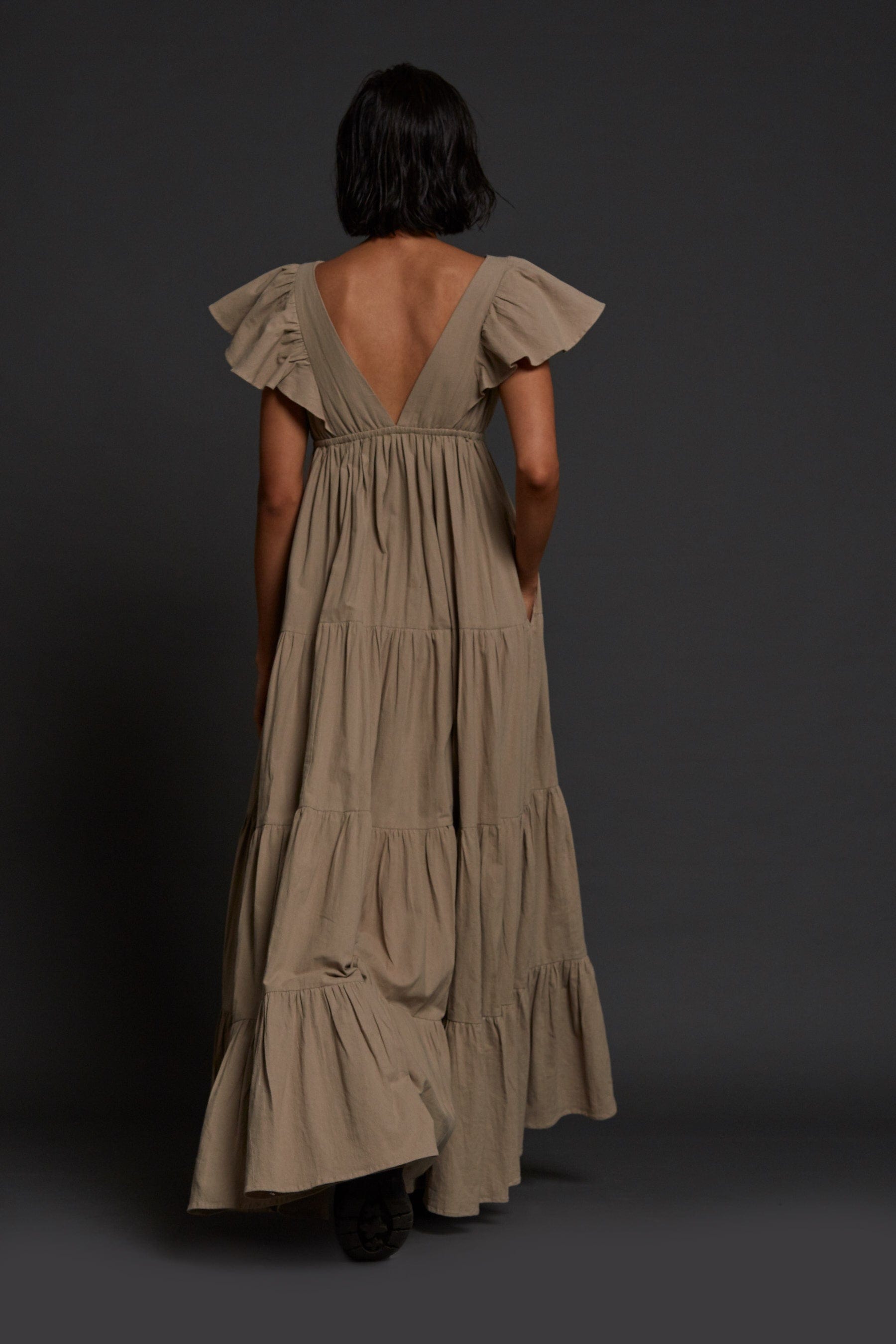 Handcrafted from Handwoven Organic Cotton Beige Gown Dress for Women by Sustainable Fashion Clothing Label MATI
