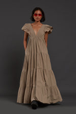 Handcrafted from Handwoven Organic Cotton Beige Gown Dress for Women by Sustainable Fashion Clothing Label MATI