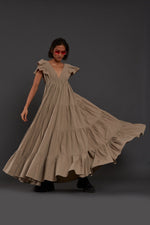 Mati Dresses Beige Tiered Gown