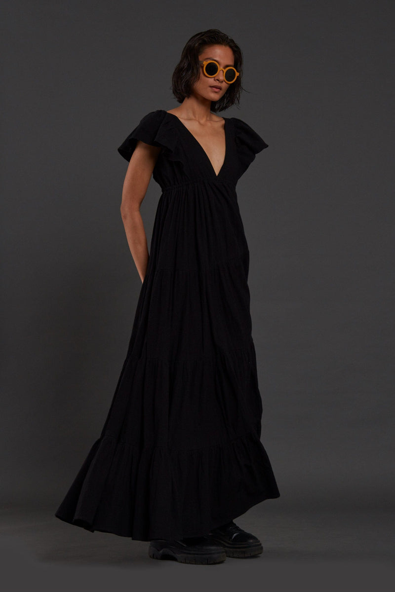 Mati Dresses Black Tiered Gown