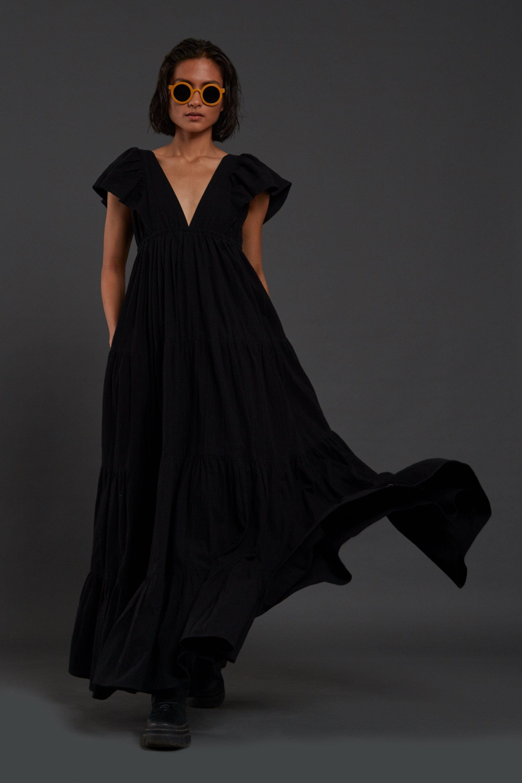 Handcrafted from Handwoven Organic Cotton Black Gown Dress for Women by Sustainable Fashion Clothing Label MATI
