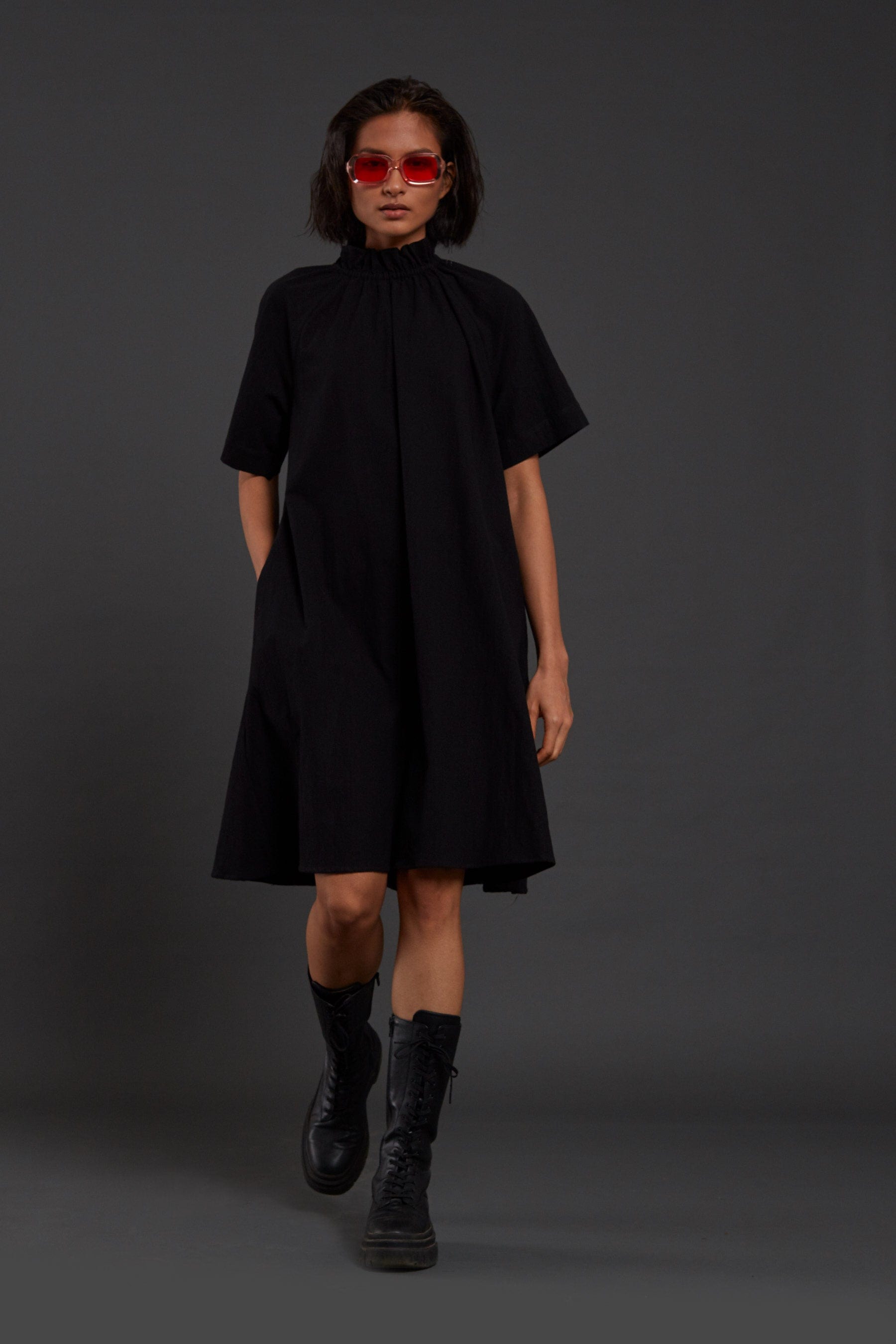 Handcrafted from Handwoven Organic Cotton Black Tora Dresses for Women, by Sustainable Fashion Designer Clothing Label MATI