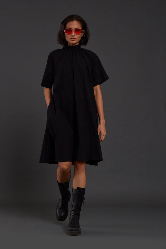 Handcrafted from Handwoven Organic Cotton Black Tora Dresses for Women, by Sustainable Fashion Designer Clothing Label MATI