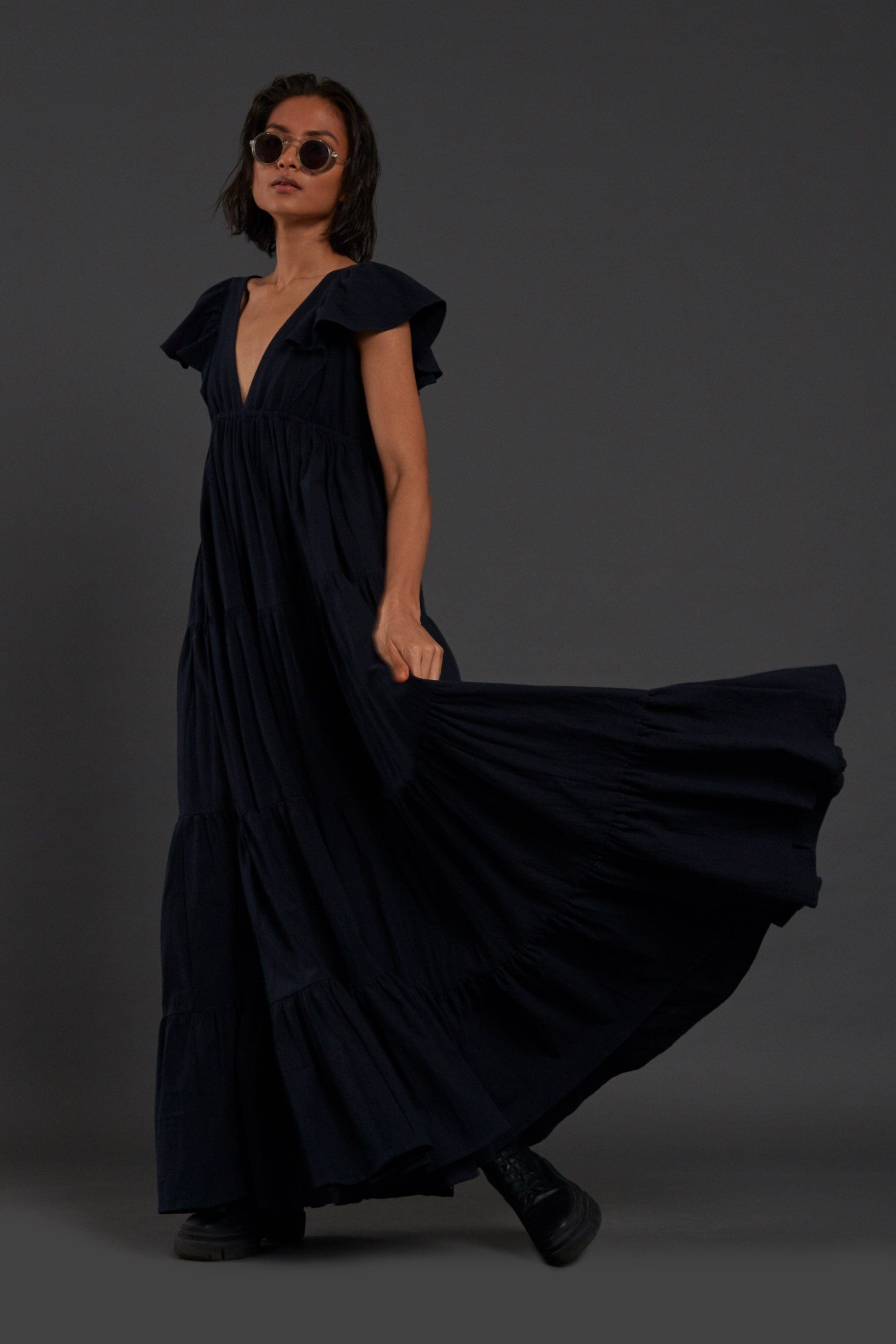 Handcrafted from Handwoven Organic Cotton Blue Gown Dress for Women by Sustainable Fashion Clothing Label MATI