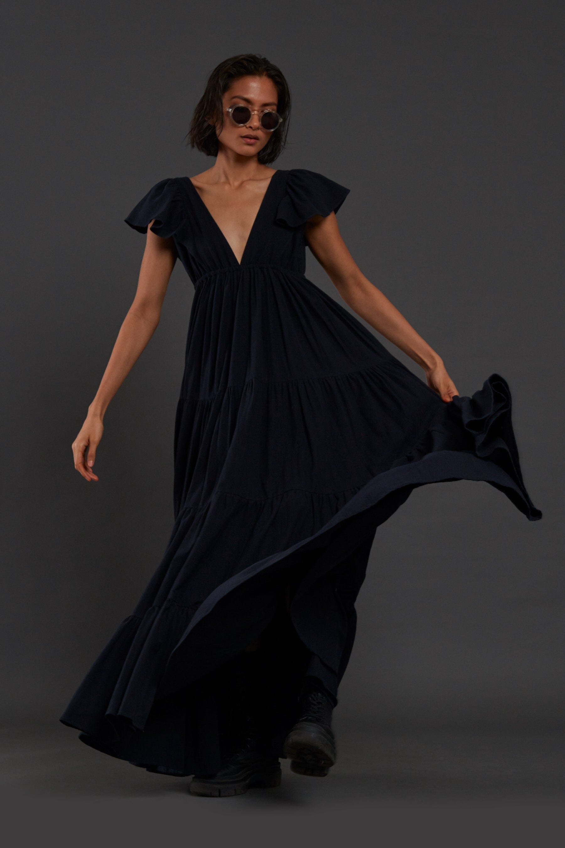 Handcrafted from Handwoven Organic Cotton Blue Gown Dress for Women by Sustainable Fashion Clothing Label MATI