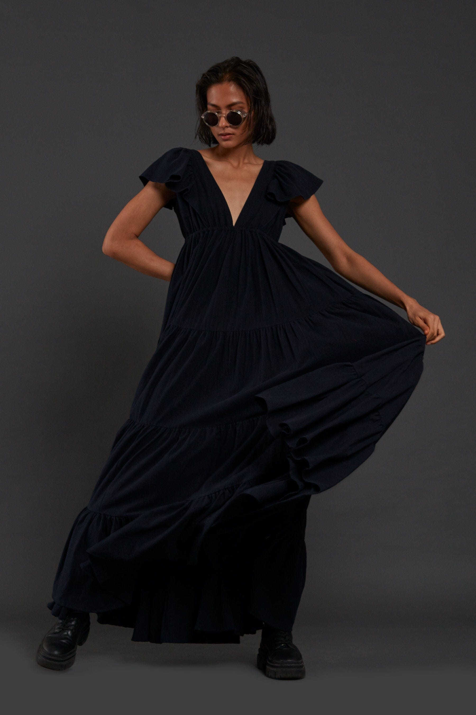 Handcrafted from Handwoven Organic Cotton Blue Gown Dress for Women by Sustainable Fashion Clothing Label MATI