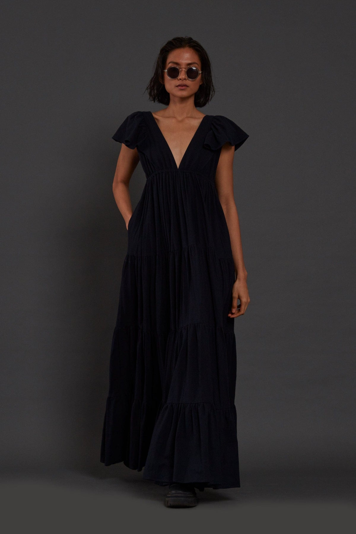 Handcrafted from Handwoven Organic Cotton Blue Gown Dress for Women by Sustainable Fashion Clothing Label MATI