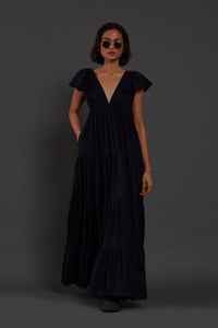 Handcrafted from Handwoven Organic Cotton Blue Gown Dress for Women by Sustainable Fashion Clothing Label MATI