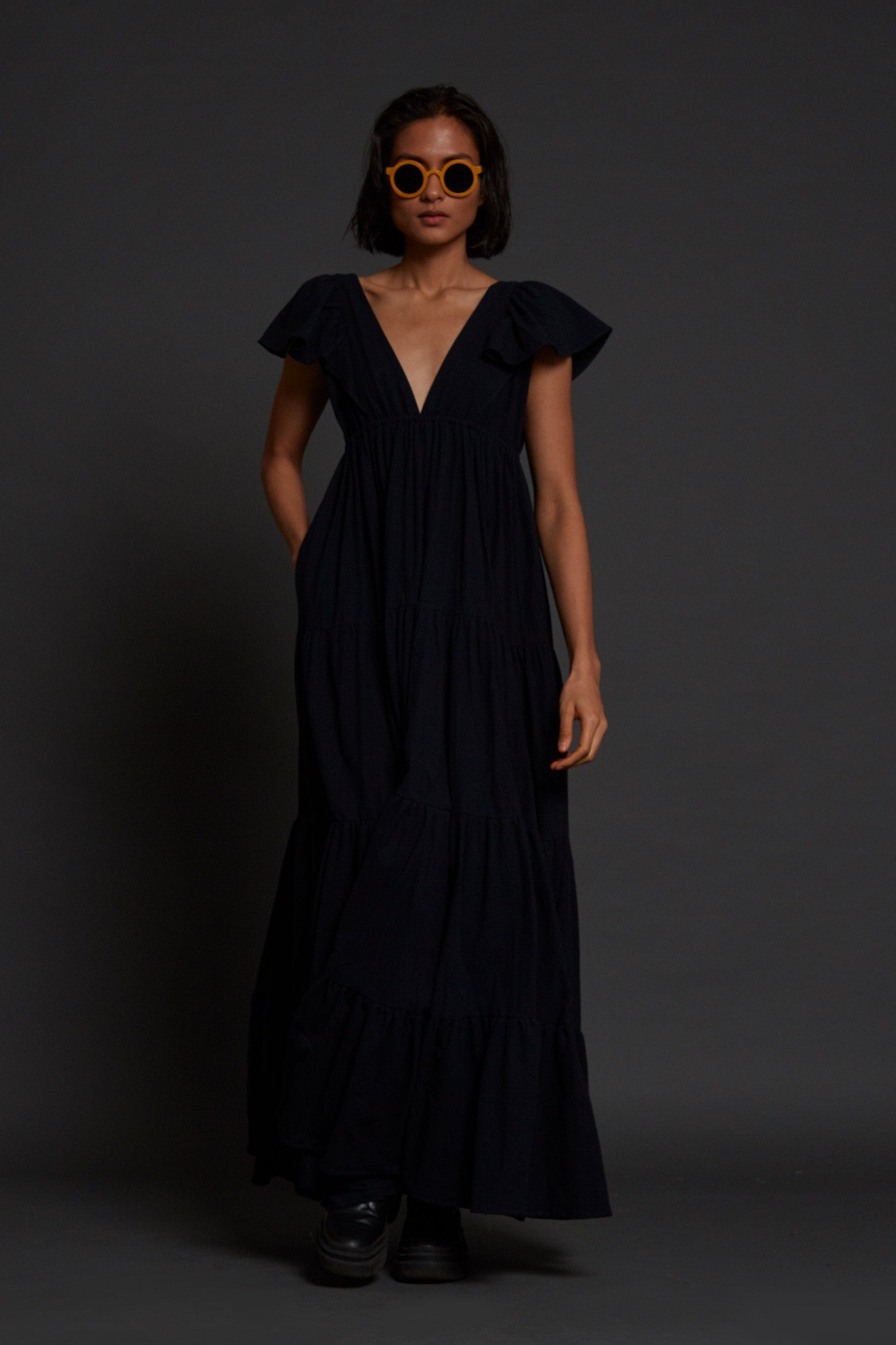Handcrafted from Handwoven Organic Cotton Blue Gown Dress for Women by Sustainable Fashion Clothing Label MATI