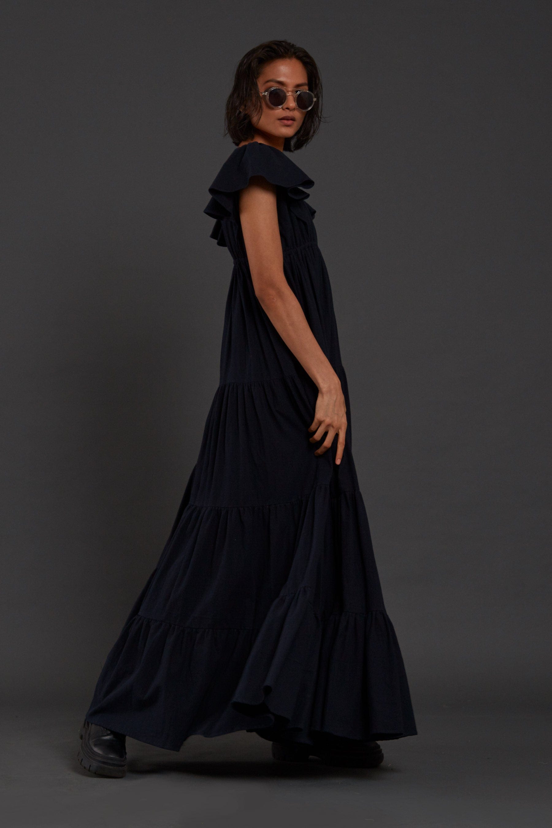 Handcrafted from Handwoven Organic Cotton Blue Gown Dress for Women by Sustainable Fashion Clothing Label MATI