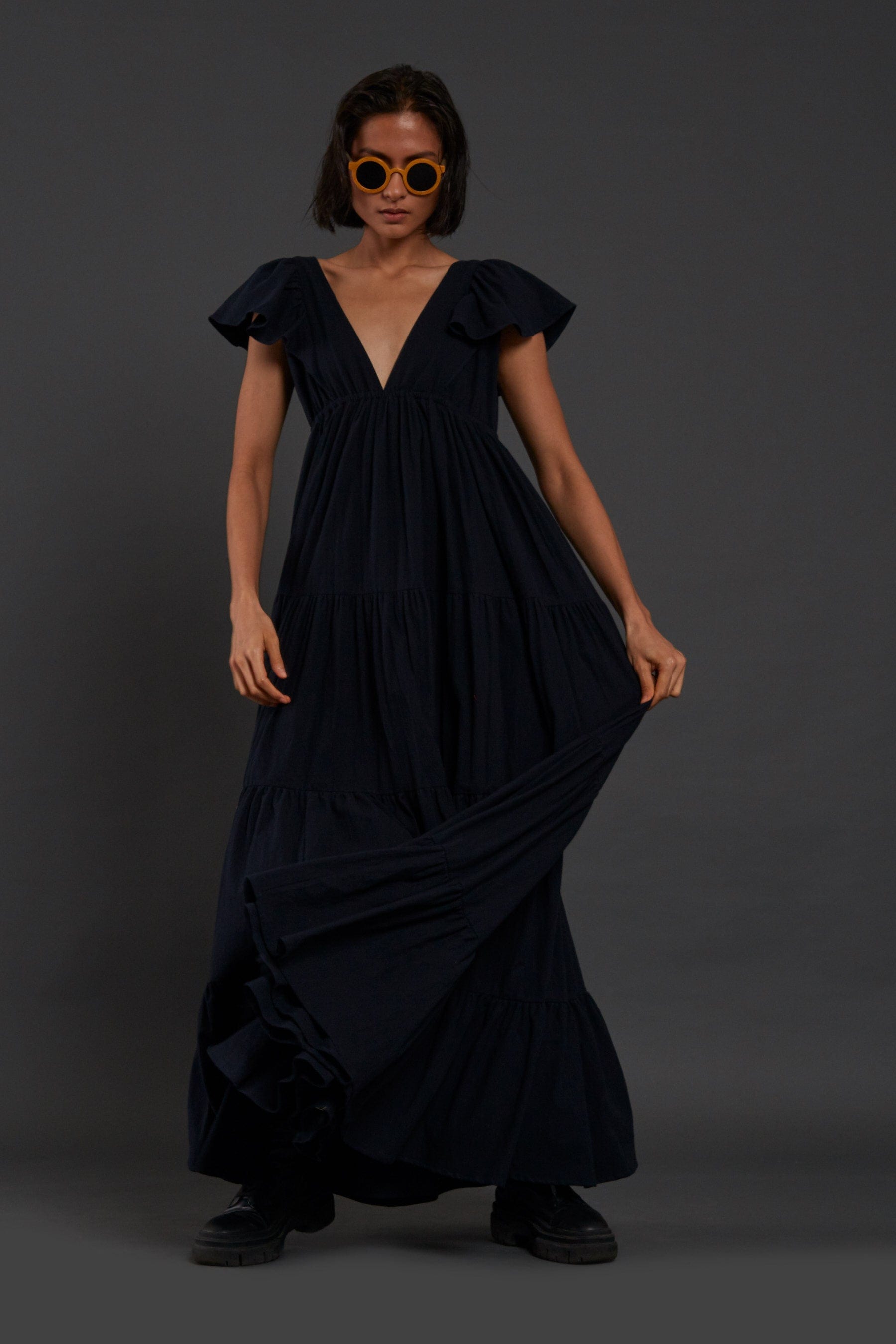 Navy Blue Tiered Gown – Mati
