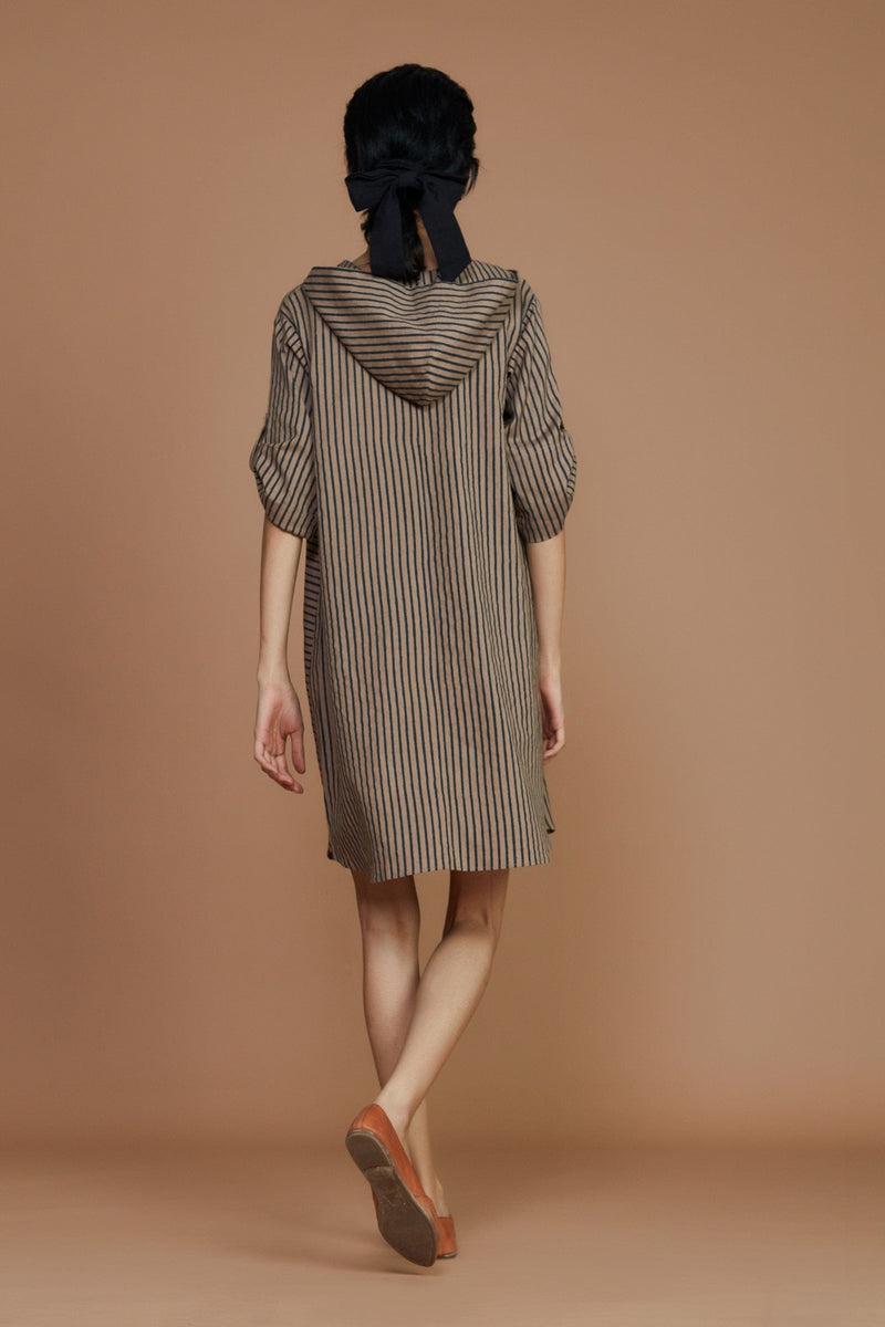 Mati Dresses Brown With Charcoal Striped Hooded Dress