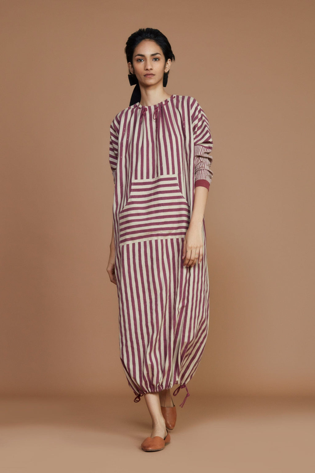 Mati Dresses DS Ivory with Mauve Stripe Dress