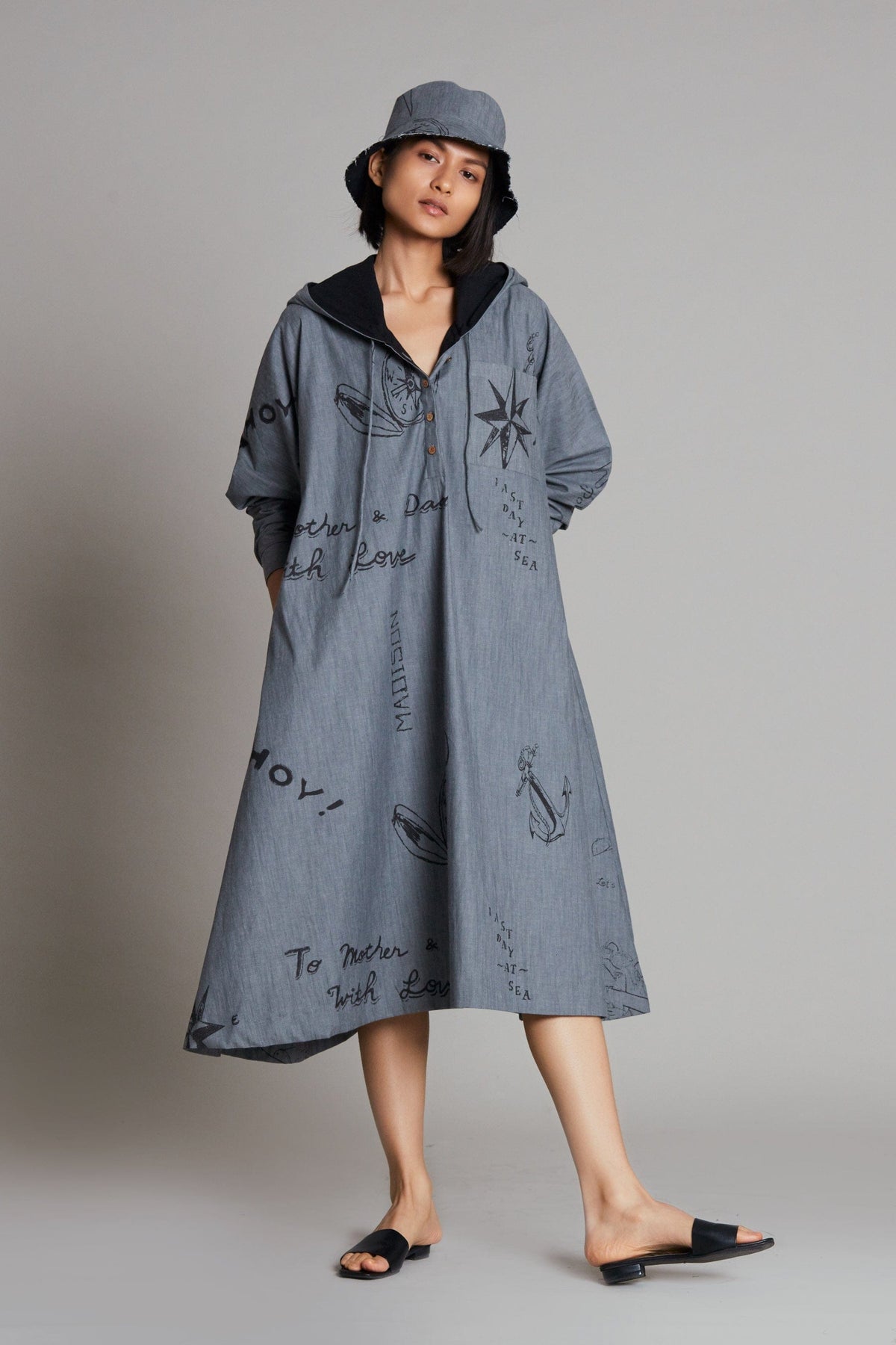 Grey Denim Hoodie Dress - Main Image
