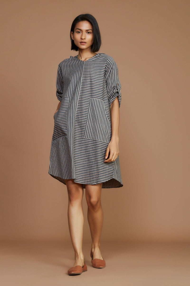 Mati Dresses Grey With Charcoal Striped Hooded Dress