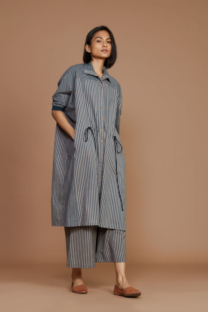 Handcrafted from Handwoven Organic Cotton, Striped Gray Kaftan Dress for Women by Sustainable Fashion Clothing Label MATI