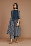 Mati Dresses Grey With Charcoal Striped Pleated  Dress