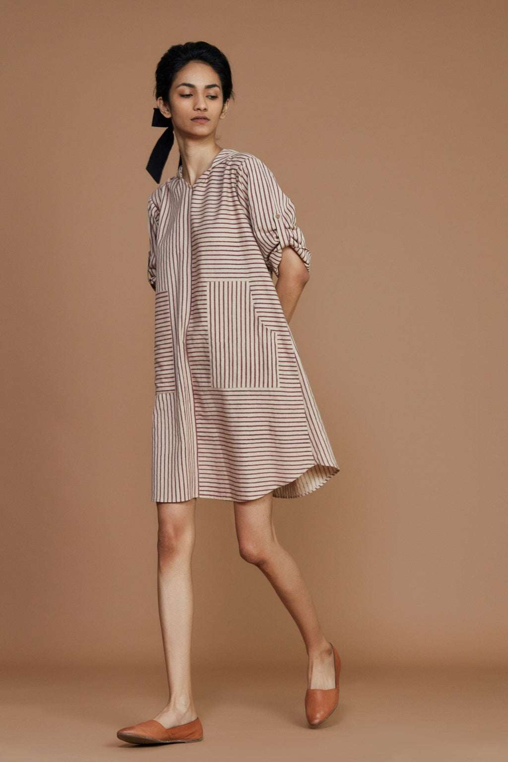 Mati Dresses Ivory With Mauve Striped Hooded Dress