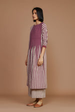 Mati Dresses Ivory With Mauve Striped Pleated Dress