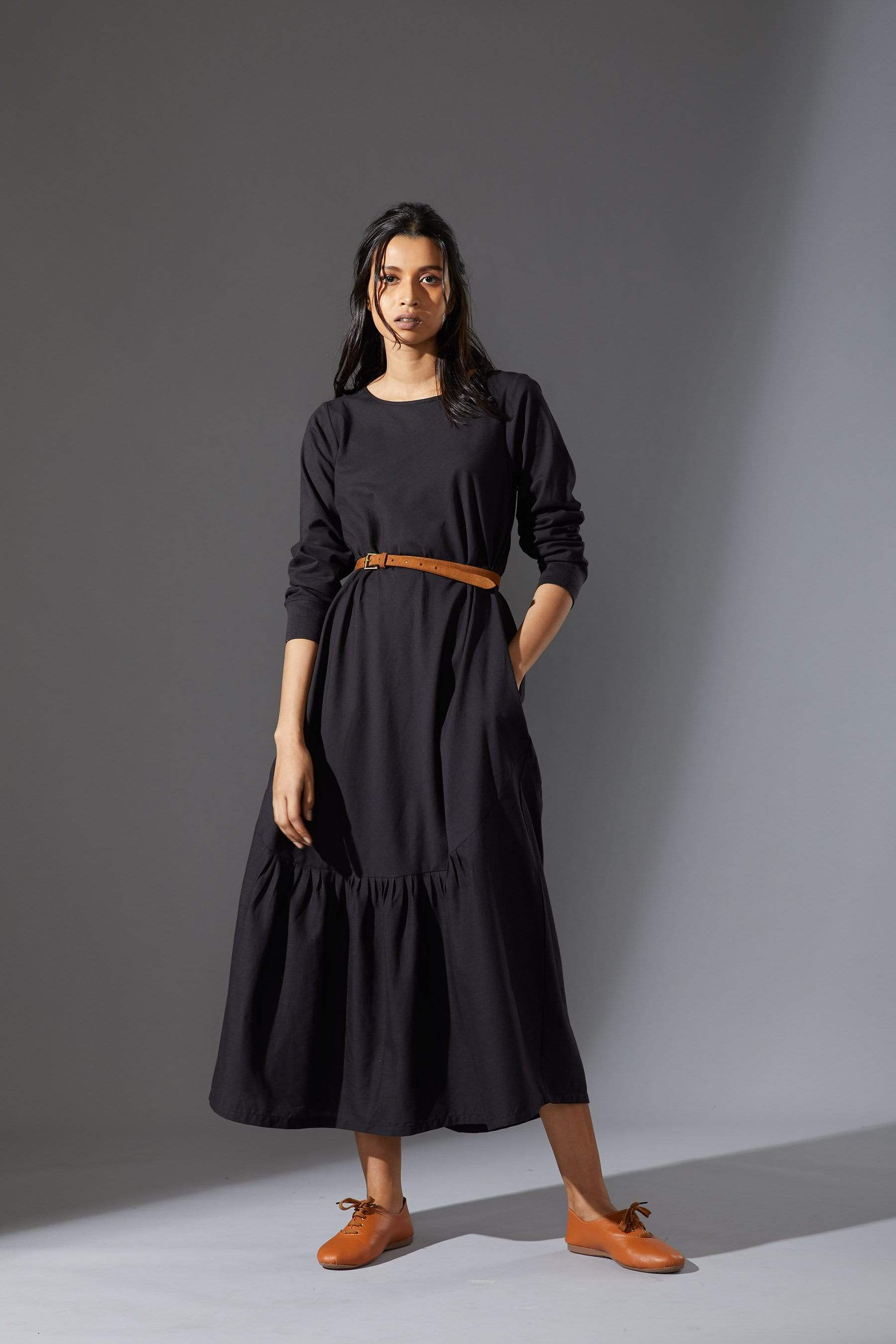 Handcrafted from Handwoven Organic Cotton, Black A-Line Dresses for Women by Sustainable Fashion Designer Clothing Label MATI