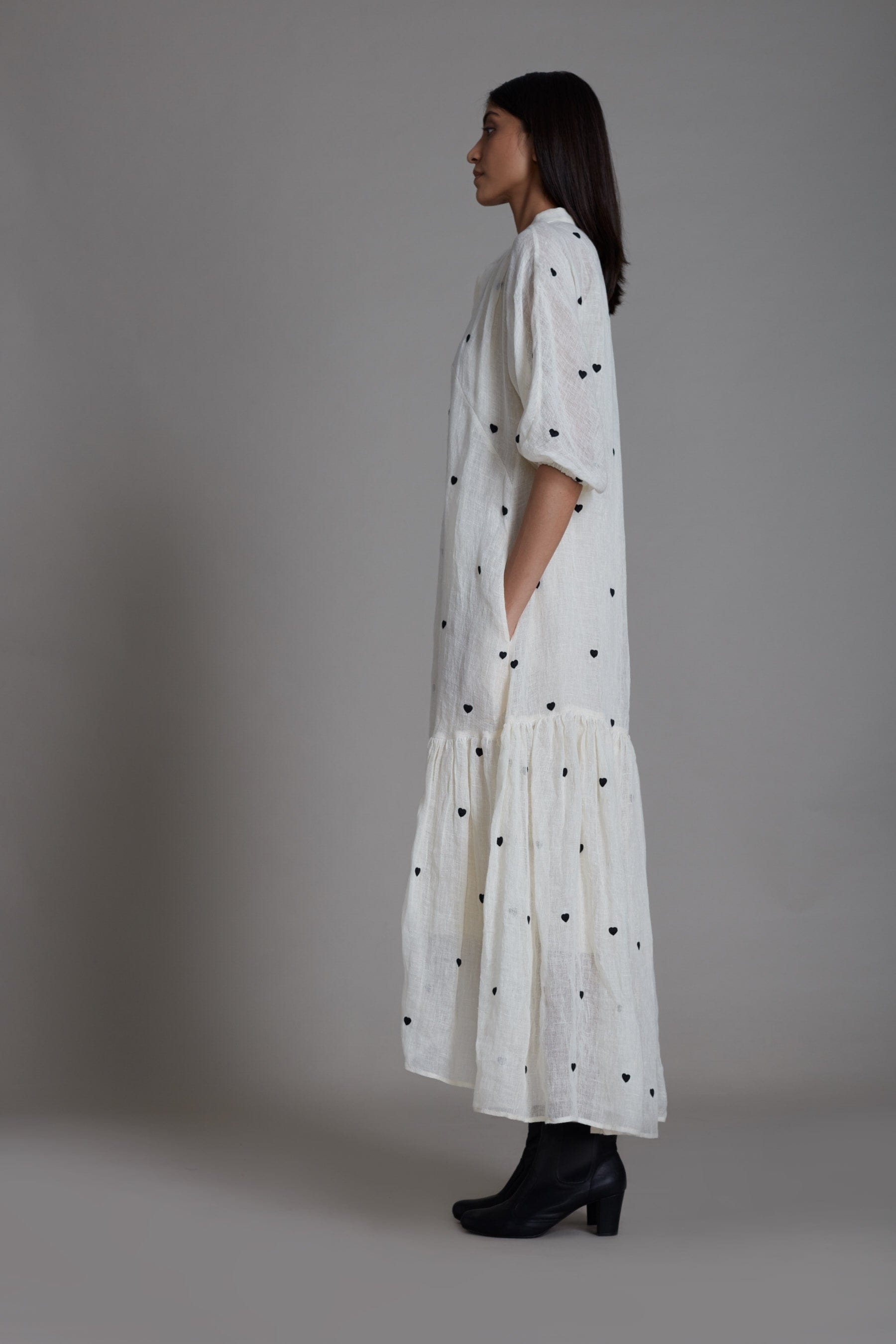 Handcrafted from Pure Linen, Embroidered Off-White Dress for Women by Sustainable Fashion Clothing Label MATI