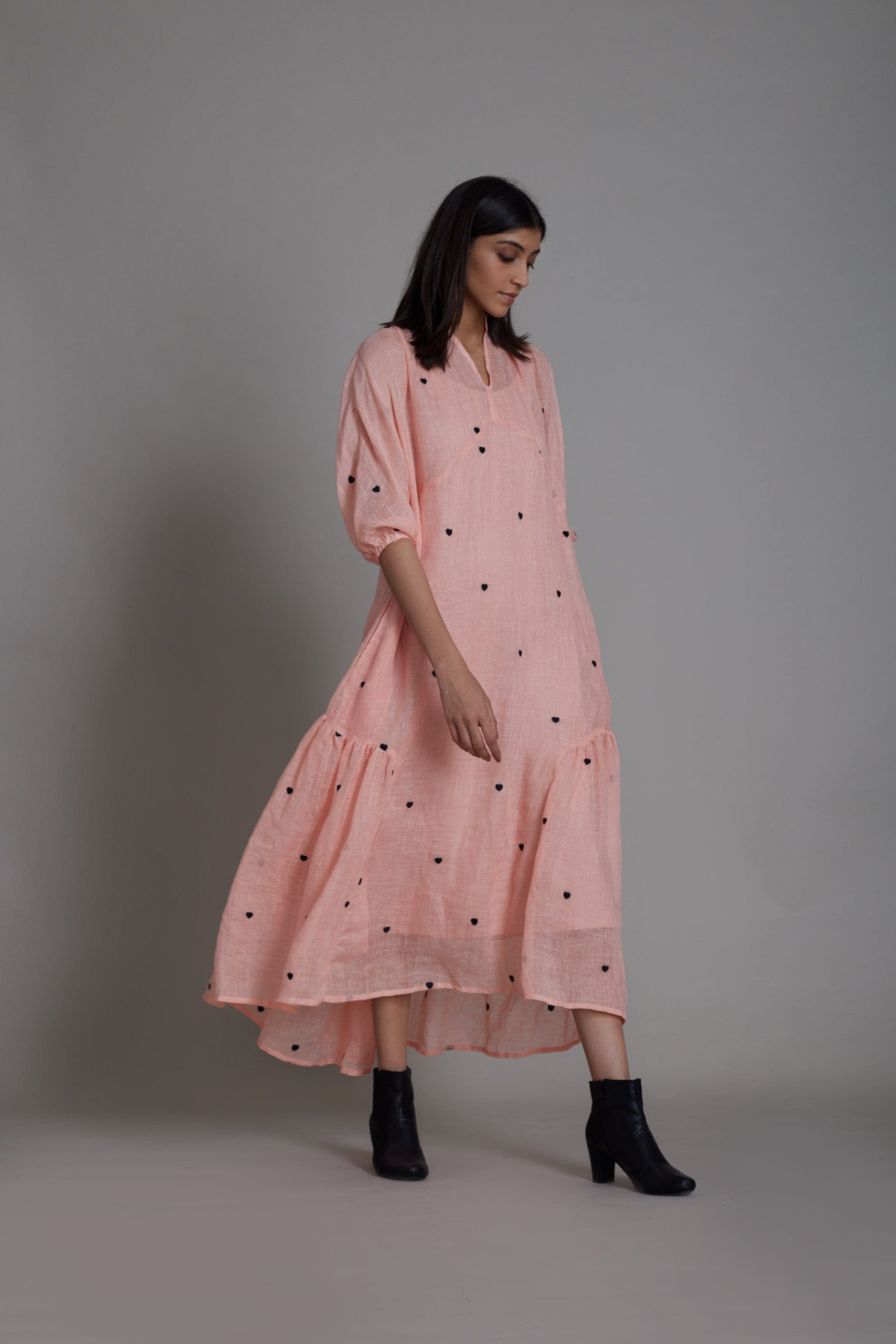 Handcrafted from Pure Linen, Embroidered Pink Dress for Women by Sustainable Fashion Clothing Label MATI