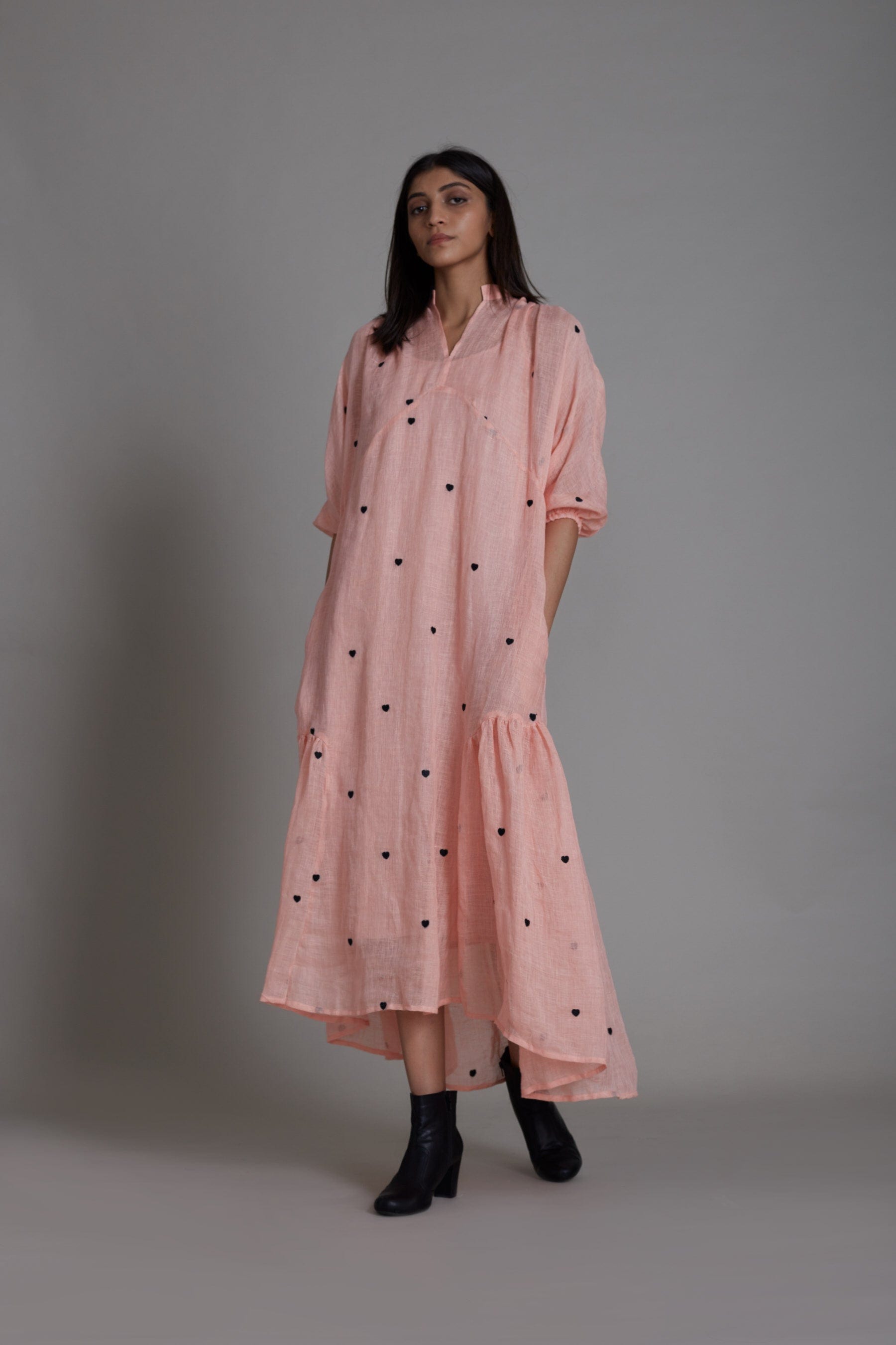 Handcrafted from Pure Linen, Embroidered Pink Dress for Women by Sustainable Fashion Clothing Label MATI