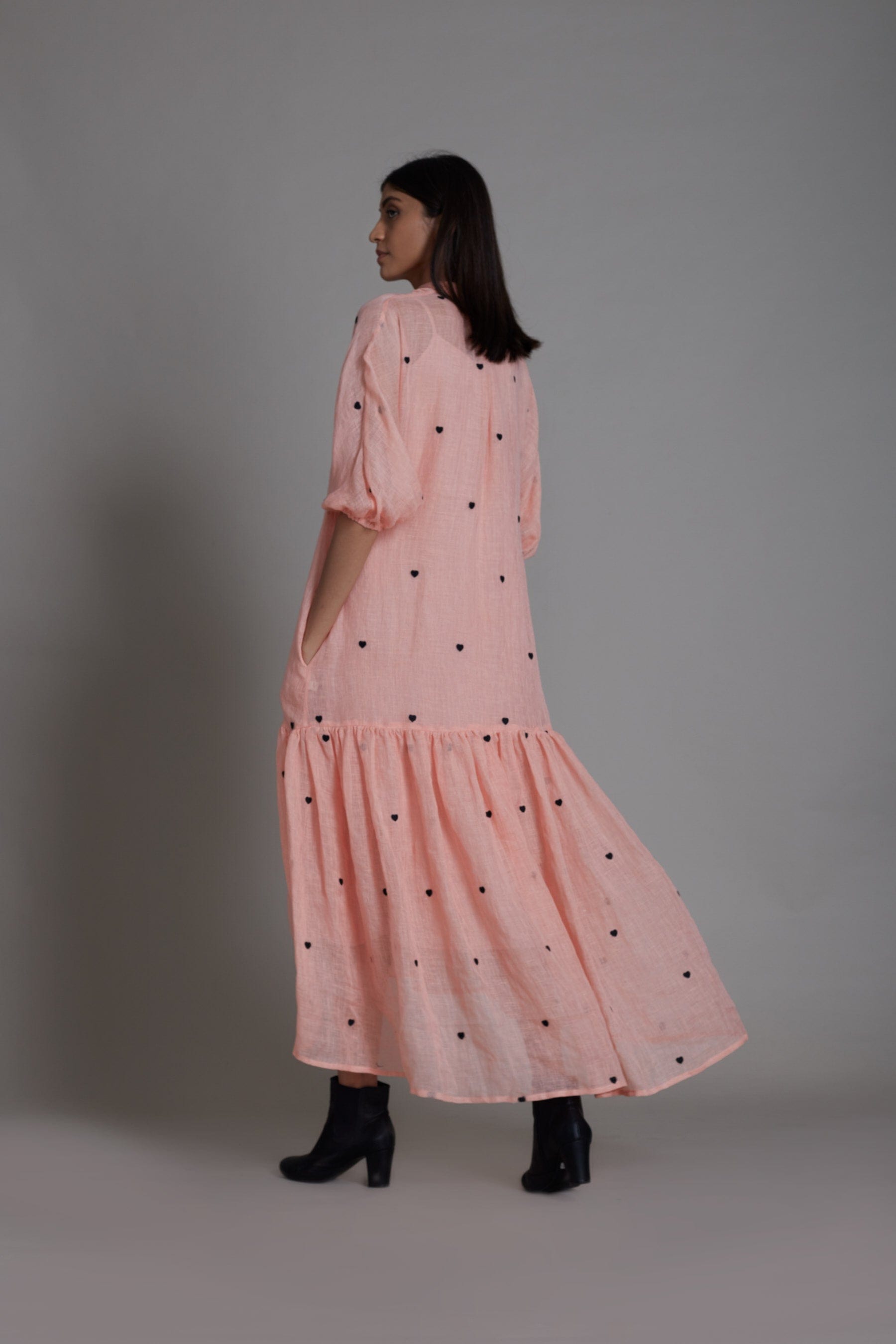 Handcrafted from Pure Linen, Embroidered Pink Dress for Women by Sustainable Fashion Clothing Label MATI
