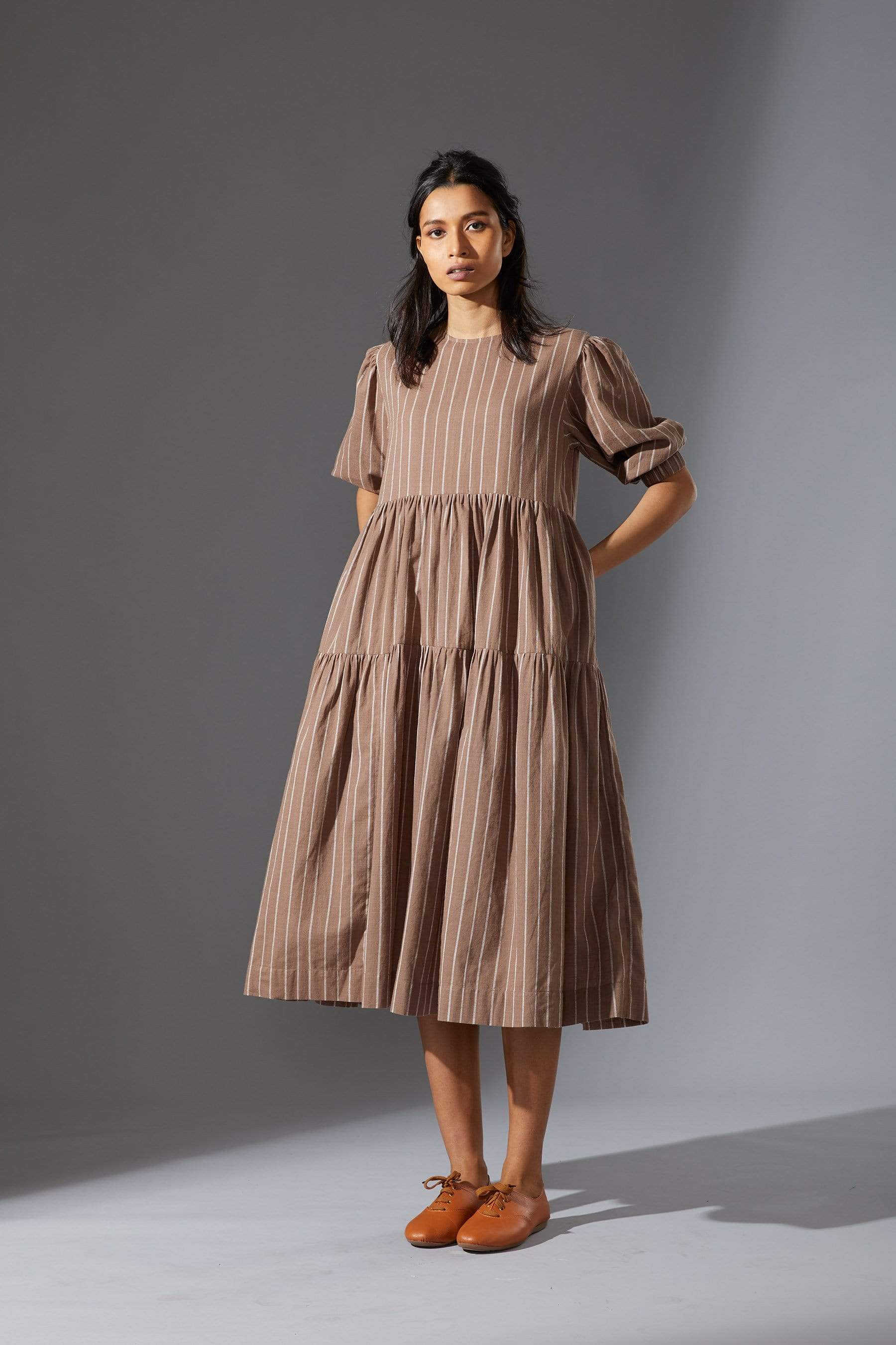 Mocha Stripe Smocked Dress - Dresses - The Calm and Collected